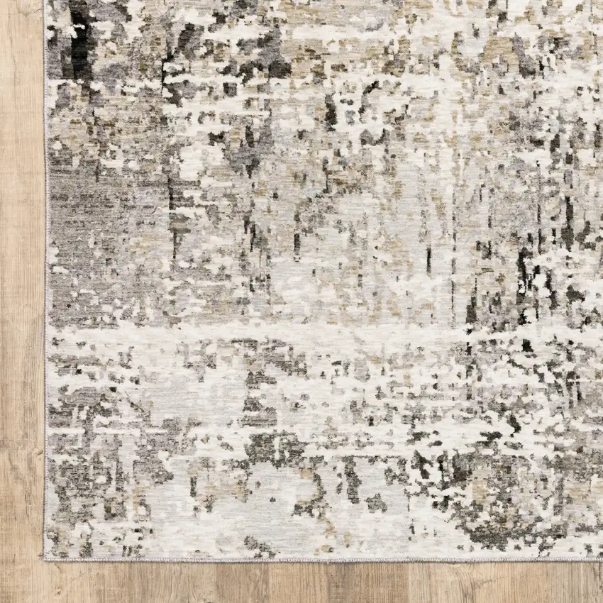 Gray And Beige Abstract Distressed Area Rug Photo 5