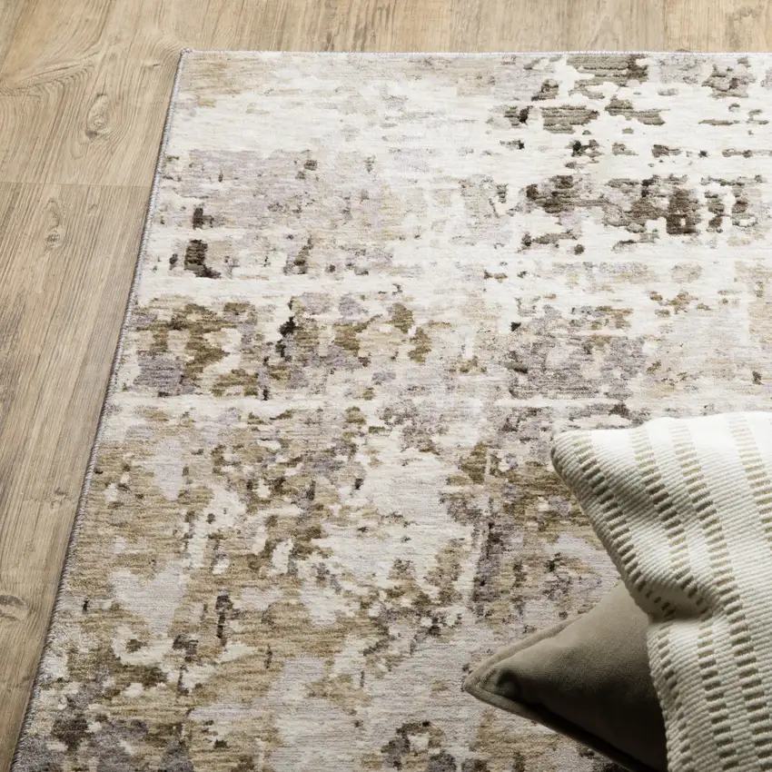 Gray And Beige Abstract Distressed Area Rug Photo 8