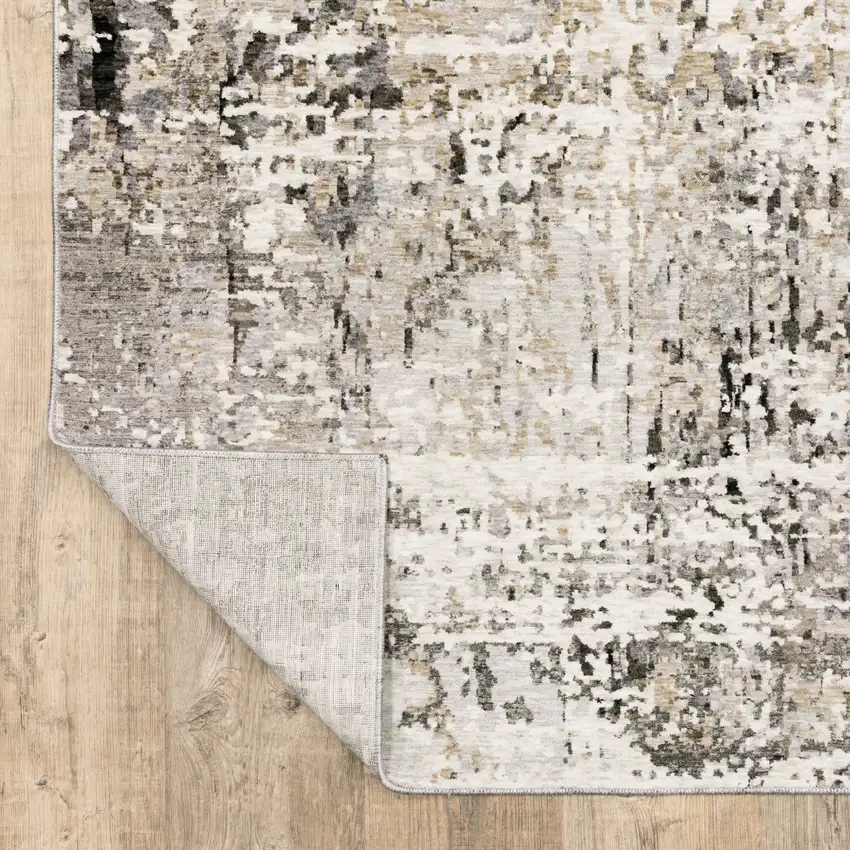 Gray And Beige Abstract Distressed Area Rug Photo 9