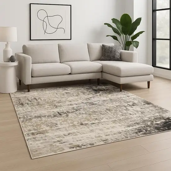 Grey Ivory Beige Charcoal Black Tan And Brown Abstract Power Loom Stain Resistant Area Rug Photo 1