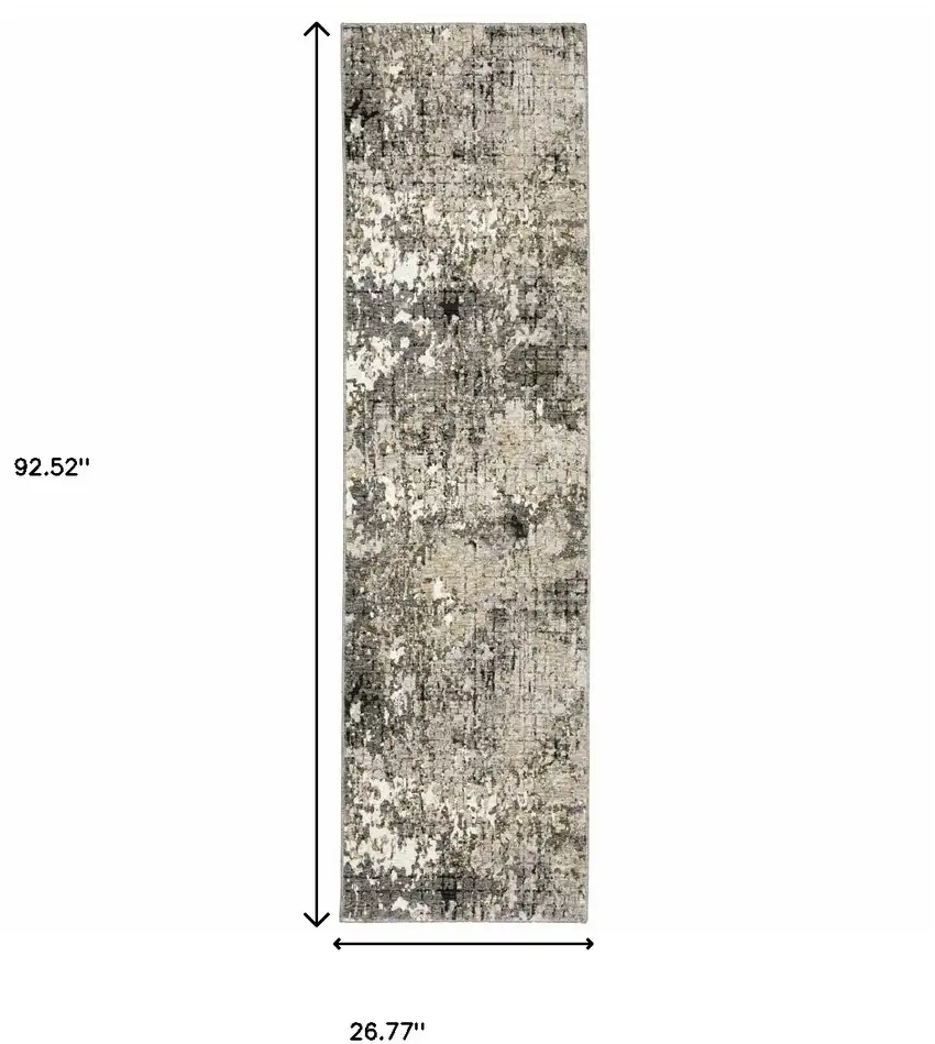 2' X 8' Grey Ivory Beige Charcoal Black Tan And Brown Abstract Power Loom Stain Resistant Runner Rug Photo 3