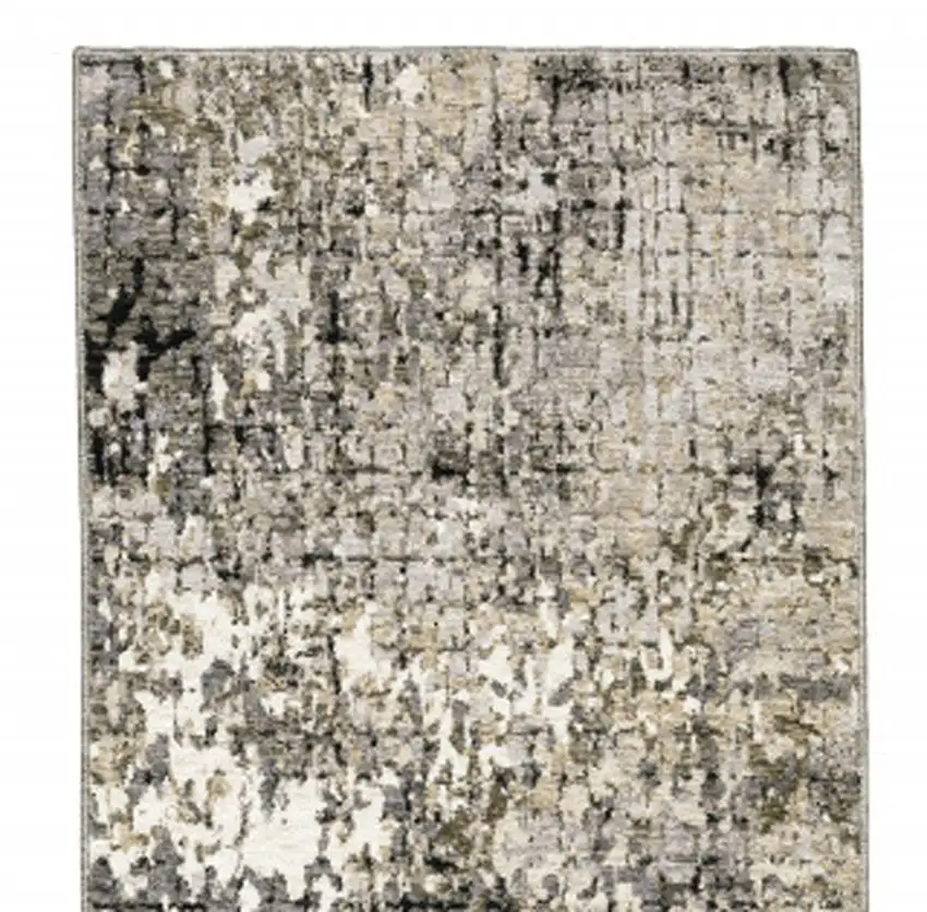 Grey Ivory Beige Charcoal Black Tan And Brown Abstract Power Loom Stain Resistant Runner Rug Photo 5