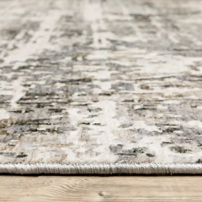 Grey Ivory Beige Charcoal Black Tan And Brown Abstract Power Loom Stain Resistant Runner Rug Photo 3