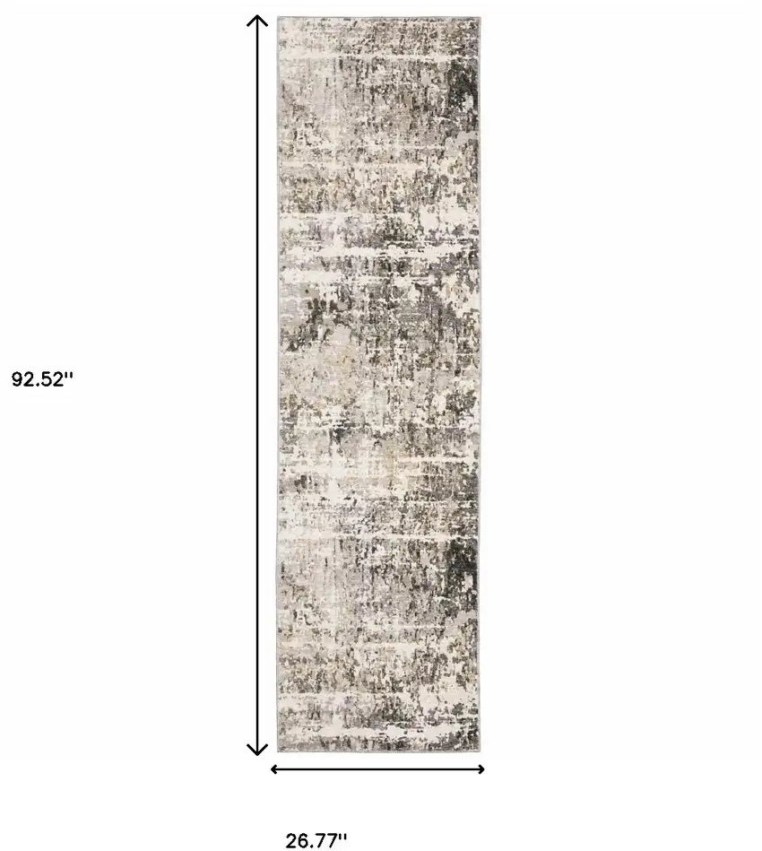 Grey Ivory Beige Charcoal Black Tan And Brown Abstract Power Loom Stain Resistant Runner Rug Photo 10