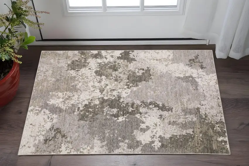 Grey Ivory Beige Tan Brown And Black Abstract Power Loom Stain Resistant Area Rug Photo 1