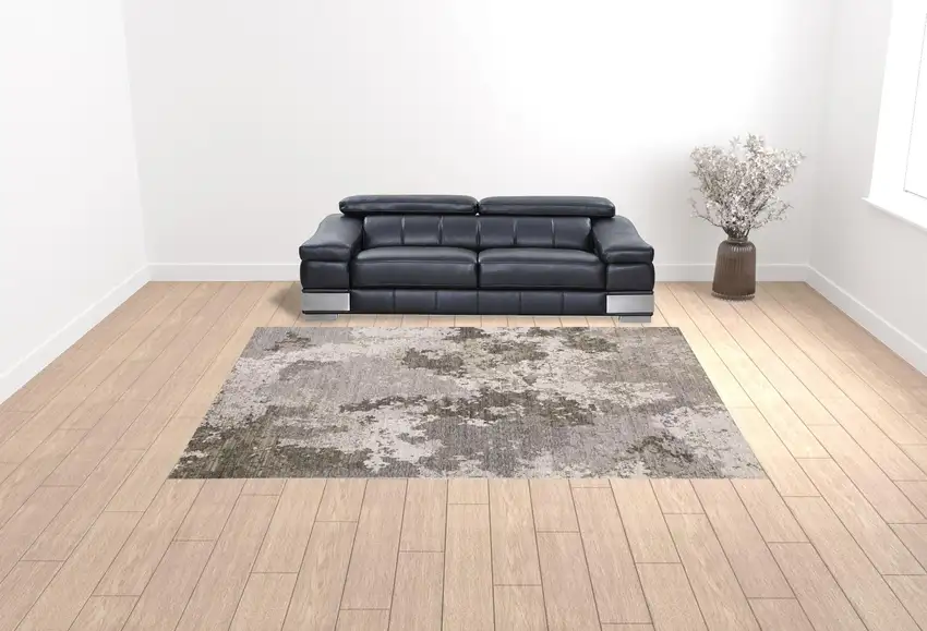 Grey Ivory Beige Tan Brown And Black Abstract Power Loom Stain Resistant Area Rug Photo 2