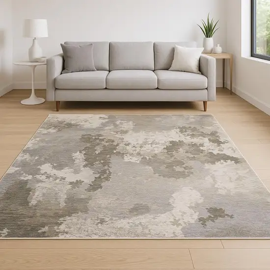 Grey Ivory Beige Tan Brown And Black Abstract Power Loom Stain Resistant Area Rug Photo 1