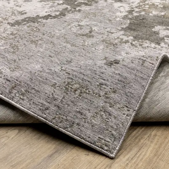 Grey Ivory Beige Tan Brown And Black Abstract Power Loom Stain Resistant Runner Rug Photo 9