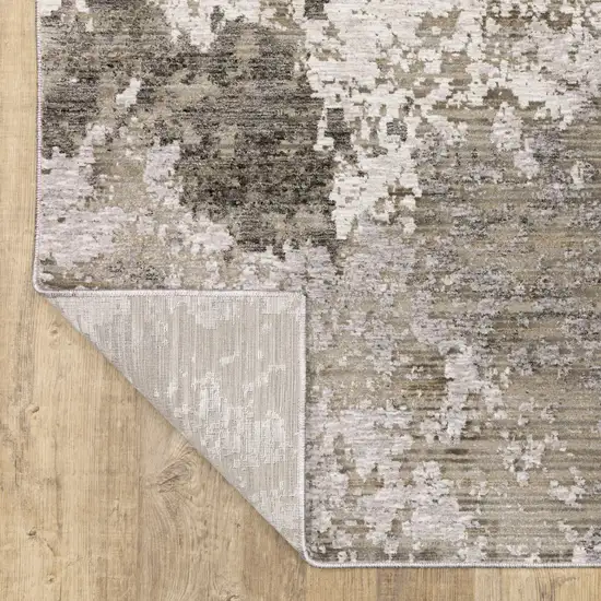 Grey Ivory Beige Tan Brown And Black Abstract Power Loom Stain Resistant Runner Rug Photo 7