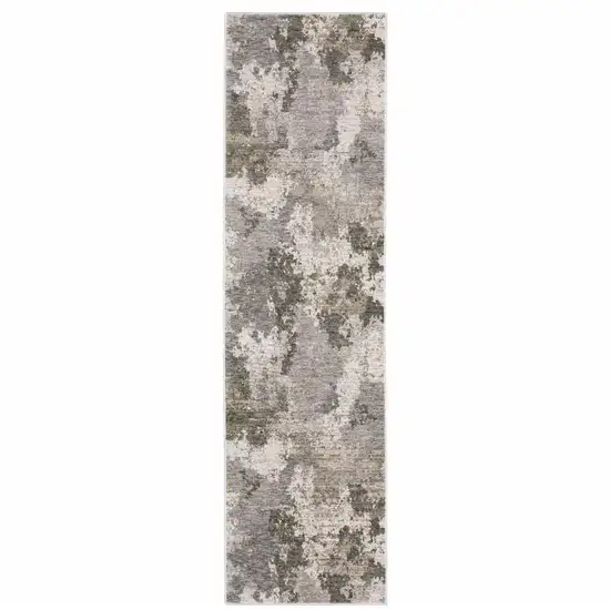 Grey Ivory Beige Tan Brown And Black Abstract Power Loom Stain Resistant Runner Rug Photo 1