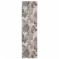 Photo of Grey Ivory Beige Tan Brown And Black Abstract Power Loom Stain Resistant Runner Rug