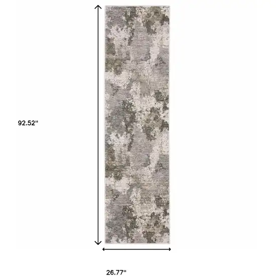 2' X 8' Grey Ivory Beige Tan Brown And Black Abstract Power Loom Stain Resistant Runner Rug Photo 3