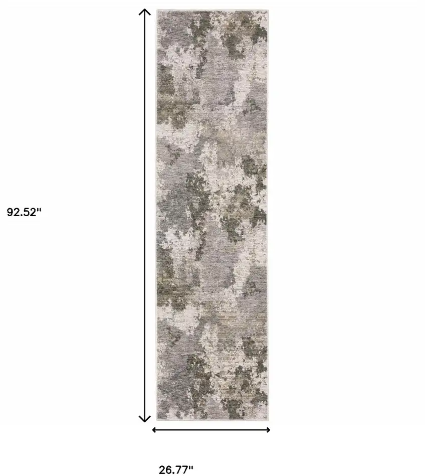 2' X 8' Grey Ivory Beige Tan Brown And Black Abstract Power Loom Stain Resistant Runner Rug Photo 3