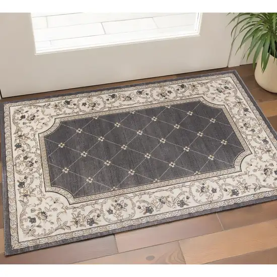 Gray And Ivory Floral Area Rug Photo 1
