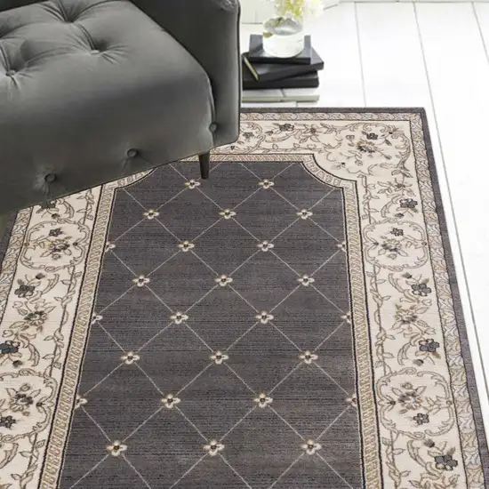 Gray And Ivory Floral Area Rug Photo 8