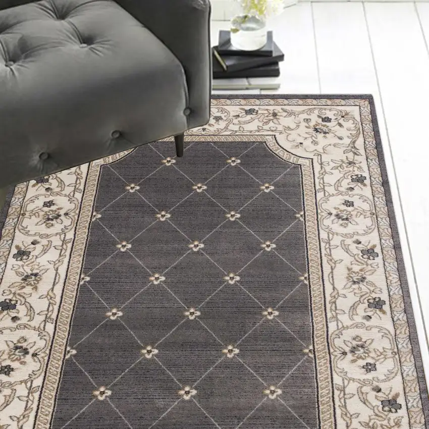 Gray And Ivory Floral Area Rug Photo 8