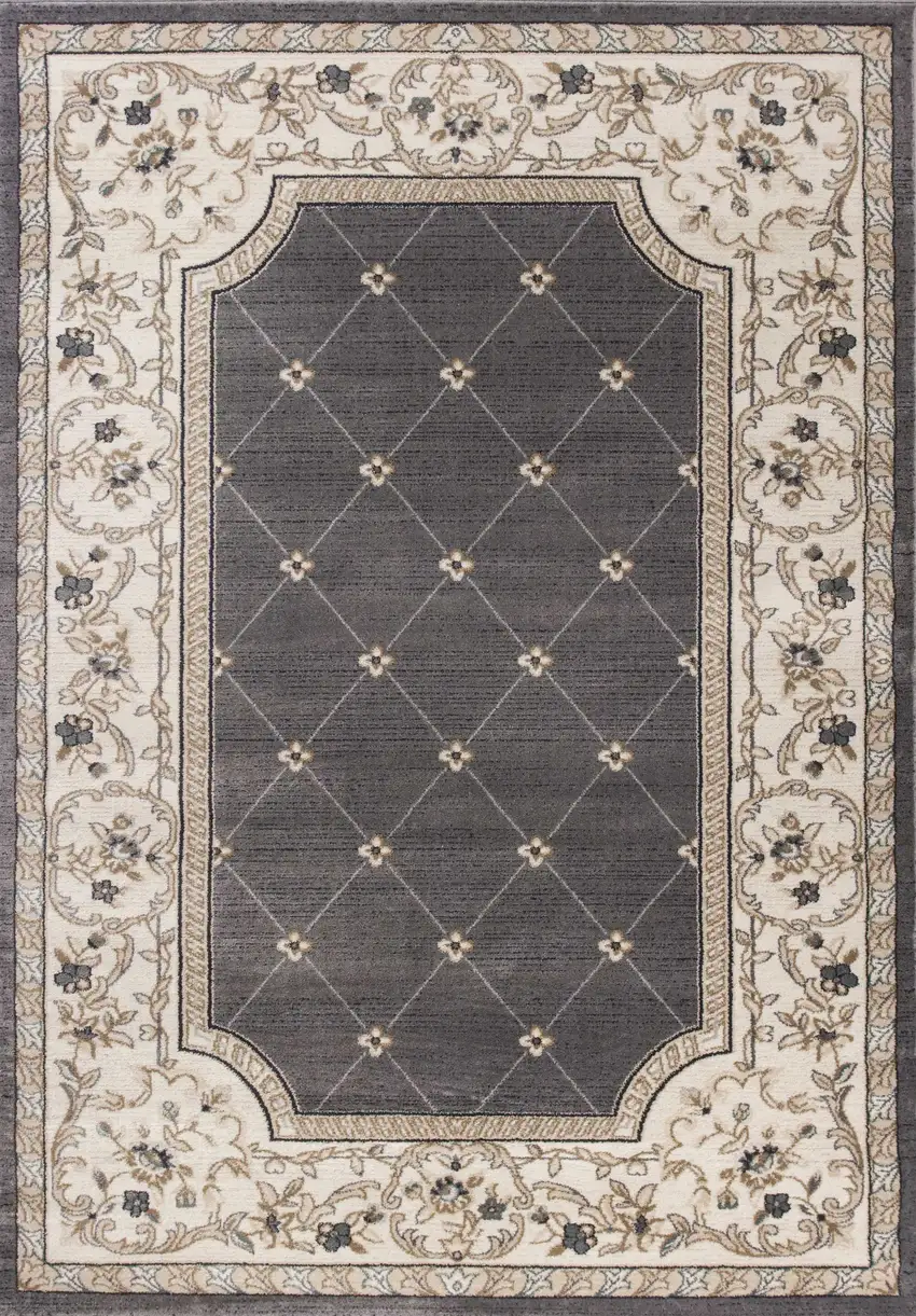Gray And Ivory Floral Area Rug Photo 7
