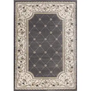 Photo of Grey Ivory Bordered Floral Indoor Area Rug
