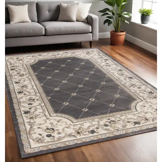 Gray And Ivory Floral Area Rug Photo 1