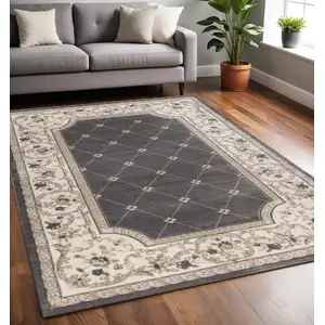 Photo of Grey Ivory Bordered Floral Indoor Area Rug