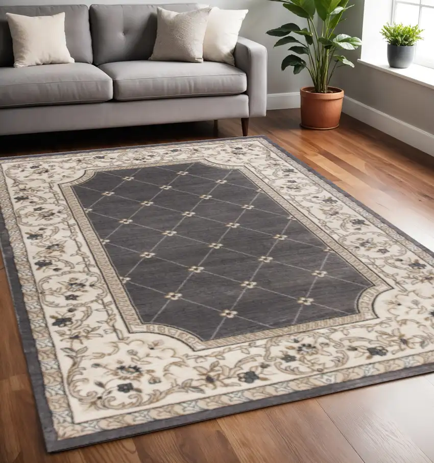 Gray And Ivory Floral Area Rug Photo 1