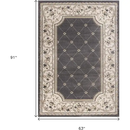 Gray And Ivory Floral Area Rug Photo 3