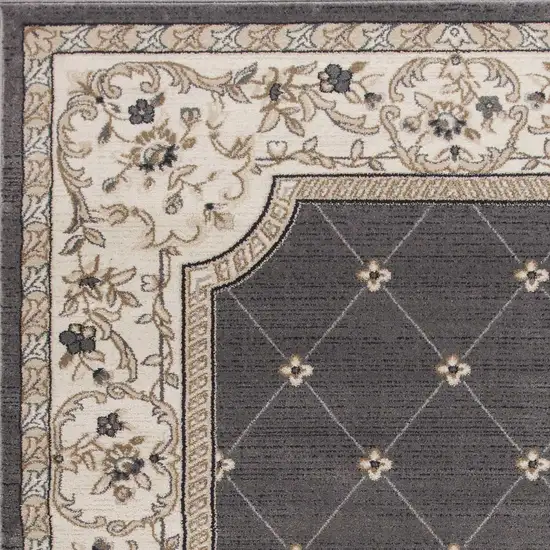 Gray And Ivory Floral Area Rug Photo 5