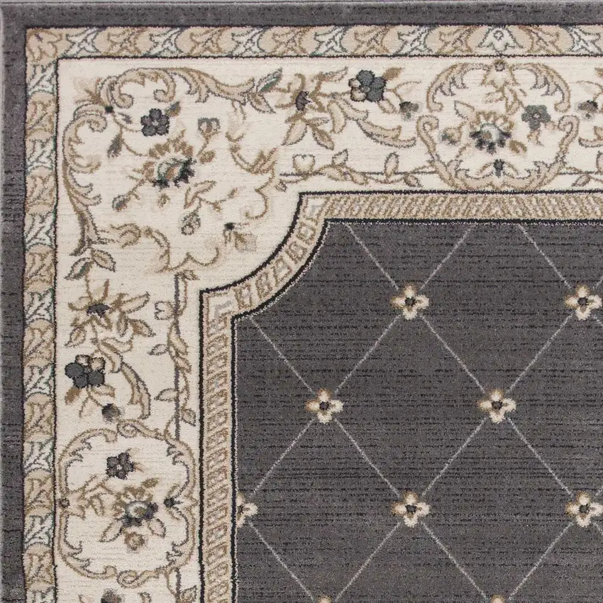 Gray And Ivory Floral Area Rug Photo 5