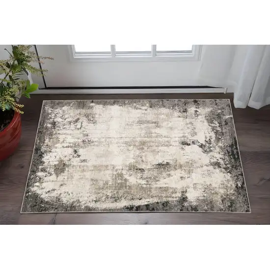 Grey Ivory Charcoal Tan Black And Beige Abstract Power Loom Stain Resistant Area Rug Photo 1