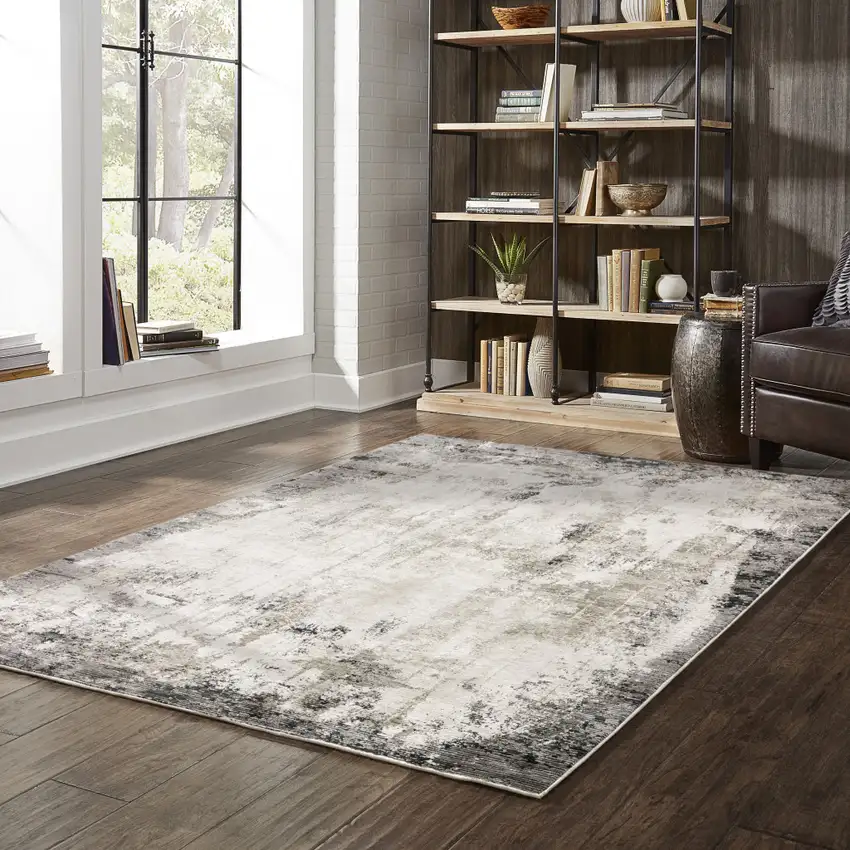 Grey Ivory Charcoal Tan Black And Beige Abstract Power Loom Stain Resistant Area Rug Photo 8