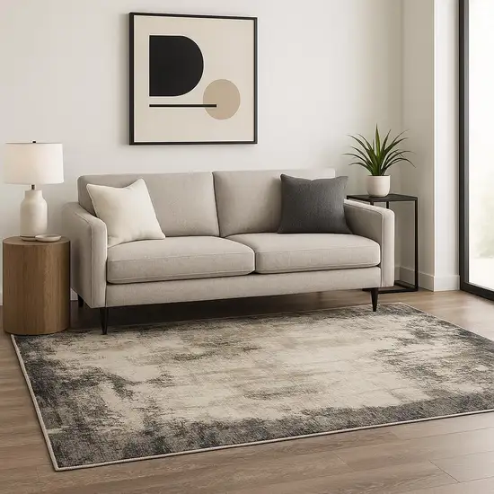 Grey Ivory Charcoal Tan Black And Beige Abstract Power Loom Stain Resistant Area Rug Photo 1