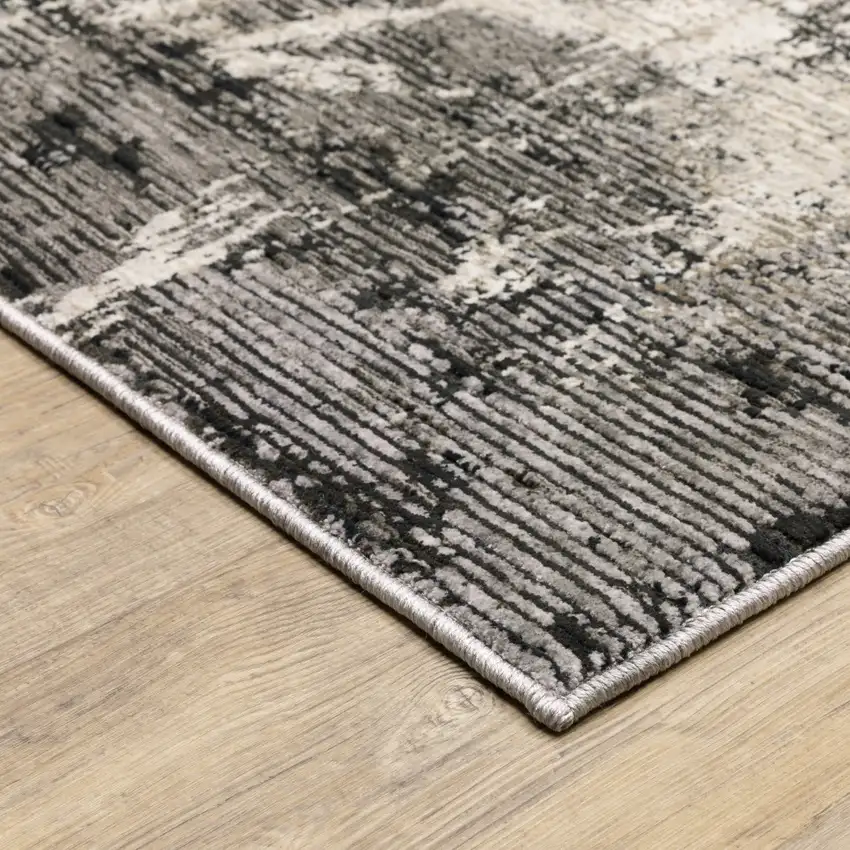Grey Ivory Charcoal Tan Black And Beige Abstract Power Loom Stain Resistant Area Rug Photo 6