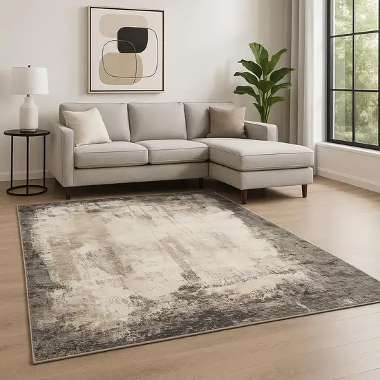 Grey Ivory Charcoal Tan Black And Beige Abstract Power Loom Stain Resistant Area Rug Photo 1