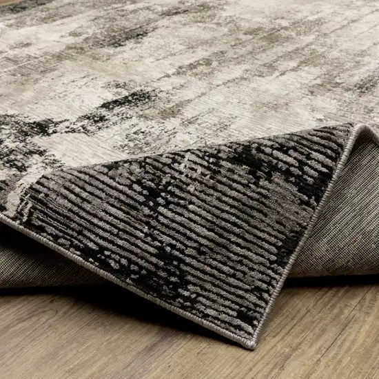 2' X 8' Grey Ivory Charcoal Tan Black And Beige Abstract Power Loom Stain Resistant Runner Rug Photo 8