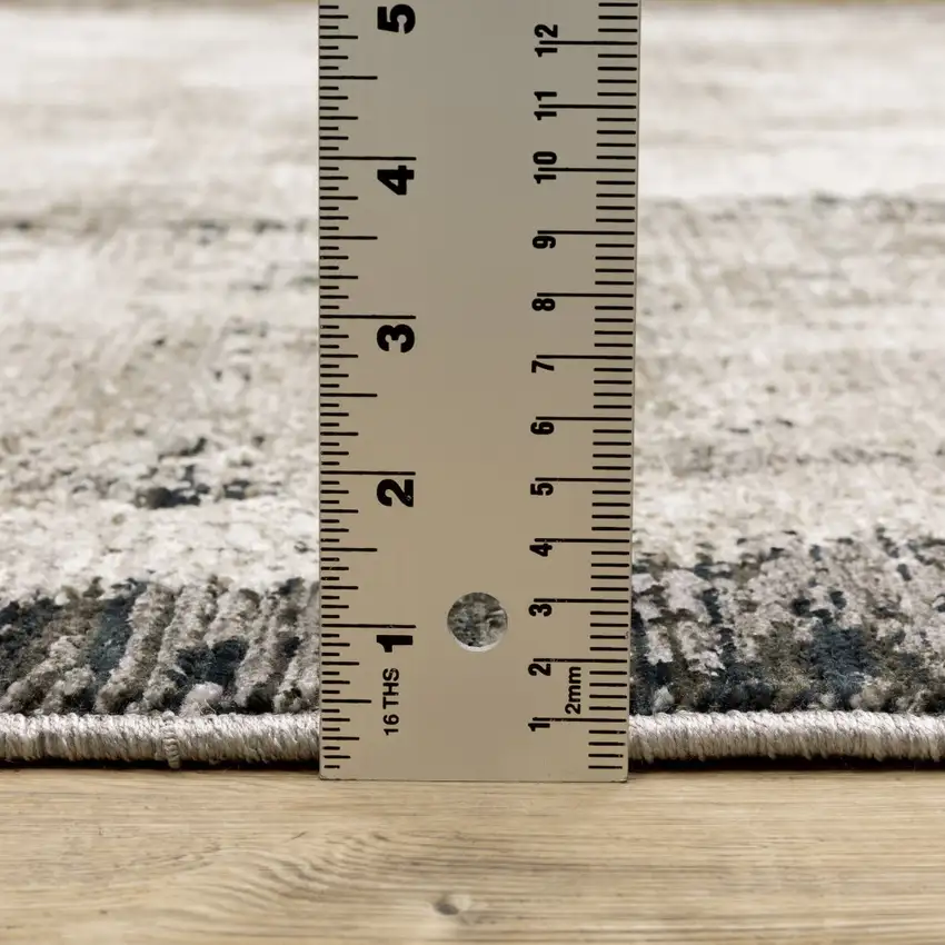 Grey Ivory Charcoal Tan Black And Beige Abstract Power Loom Stain Resistant Runner Rug Photo 9