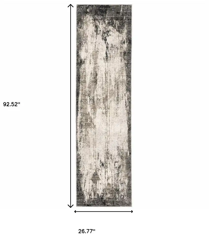 2' X 8' Grey Ivory Charcoal Tan Black And Beige Abstract Power Loom Stain Resistant Runner Rug Photo 3