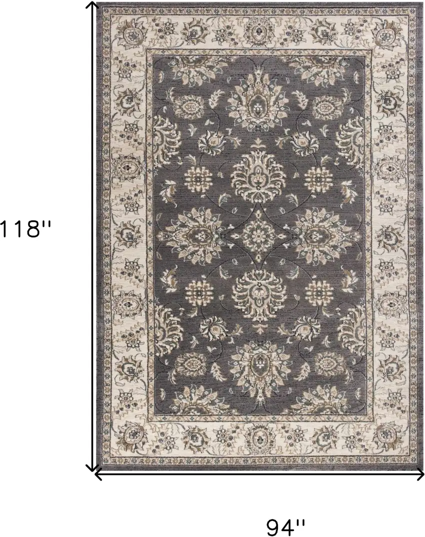 8'X10' Grey Ivory Floral Indoor Area Rug Photo 9