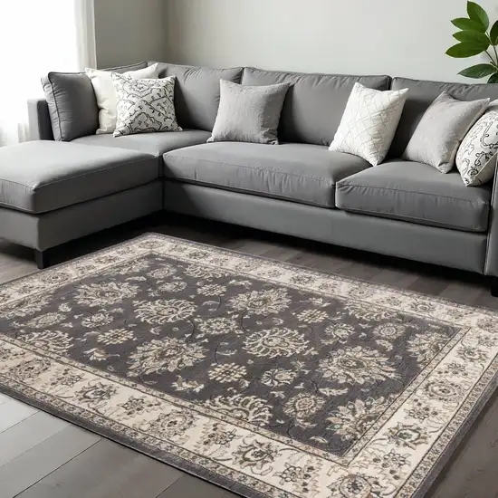 Gray And Ivory Floral Medallion Area Rug Photo 1