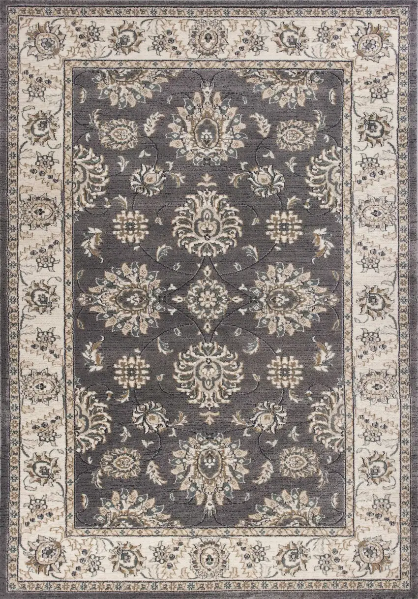 Grey Ivory Floral Indoor Area Rug Photo 1