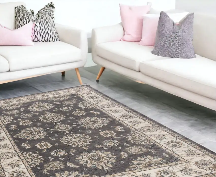 8'X10' Grey Ivory Floral Indoor Area Rug Photo 2
