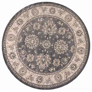 Photo of Grey Ivory Floral Round Indoor Area Rug