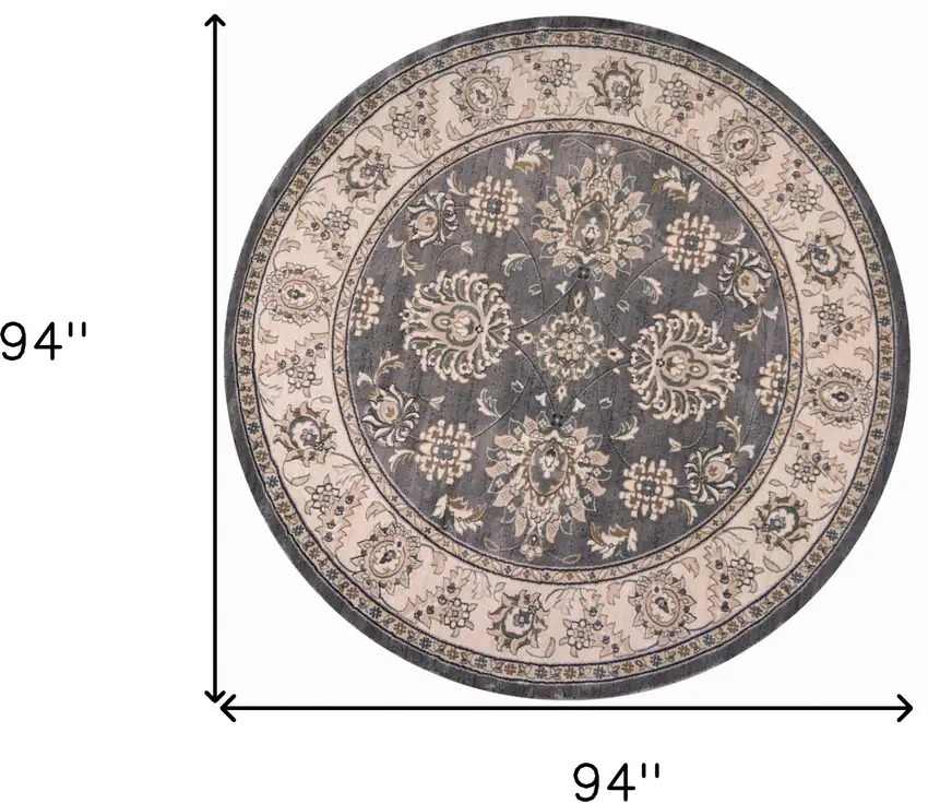 Grey Ivory Floral Round Indoor Area Rug Photo 6
