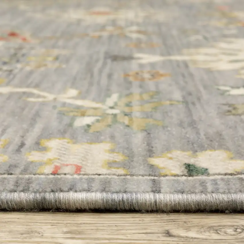 Grey Ivory Gold Salmon Red Blue And Green Oriental Power Loom Stain Resistant Area Rug With Fringe Photo 7