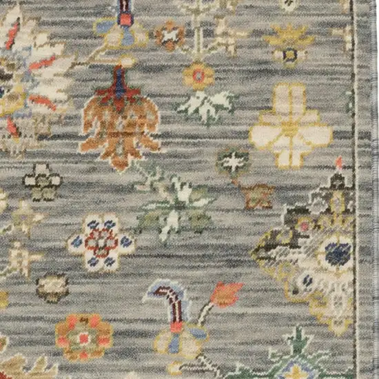 2' X 6' Grey Ivory Gold Salmon Red Blue And Green Oriental Power Loom Stain Resistant Runner Rug With Fringe Photo 6