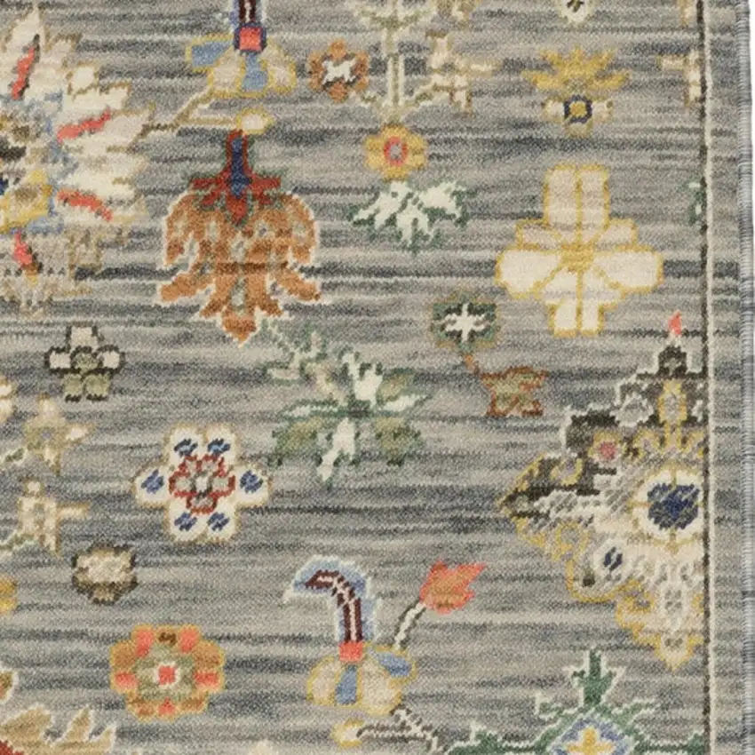 2' X 6' Grey Ivory Gold Salmon Red Blue And Green Oriental Power Loom Stain Resistant Runner Rug With Fringe Photo 6