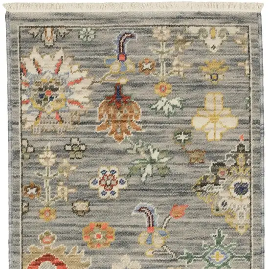 2' X 6' Grey Ivory Gold Salmon Red Blue And Green Oriental Power Loom Stain Resistant Runner Rug With Fringe Photo 5