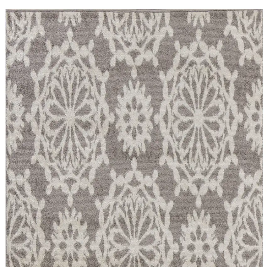 7' Runner Gray and Ivory Floral Runner Rug Photo 5