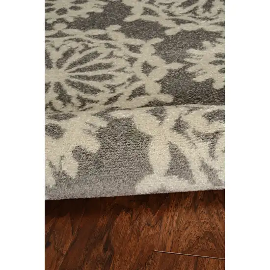 Grey Ivory Machine Woven Floral Indoor Runner Rug Photo 3