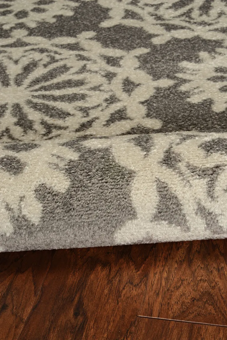 Grey Ivory Machine Woven Floral Indoor Runner Rug Photo 3