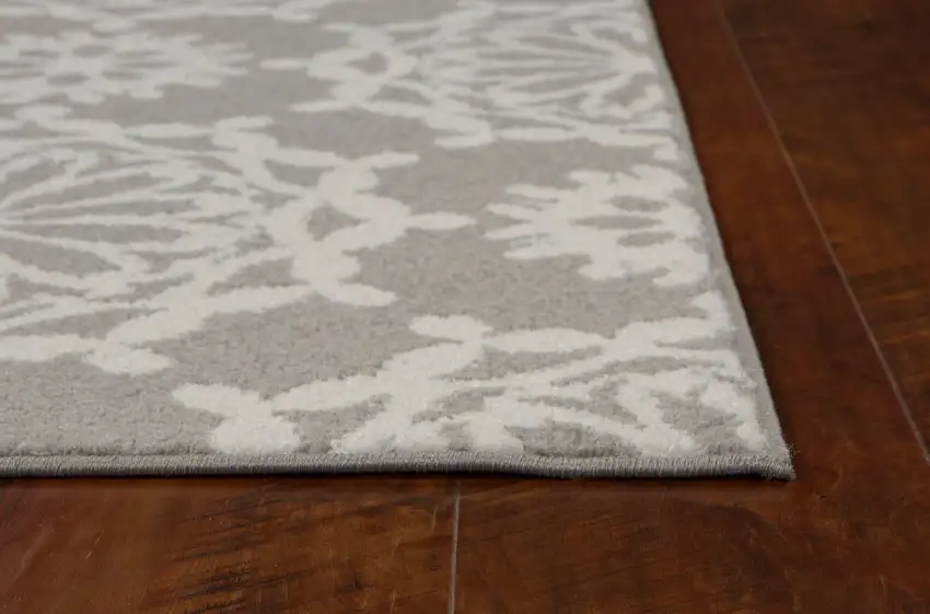 Grey Ivory Machine Woven Floral Indoor Runner Rug Photo 4